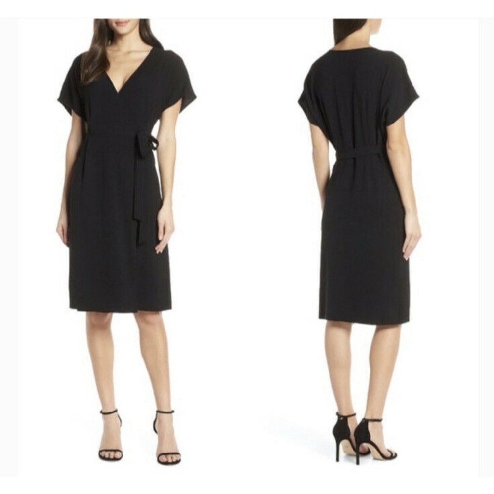 Charles Henry Black Wrap Knee Dress XL Dolman